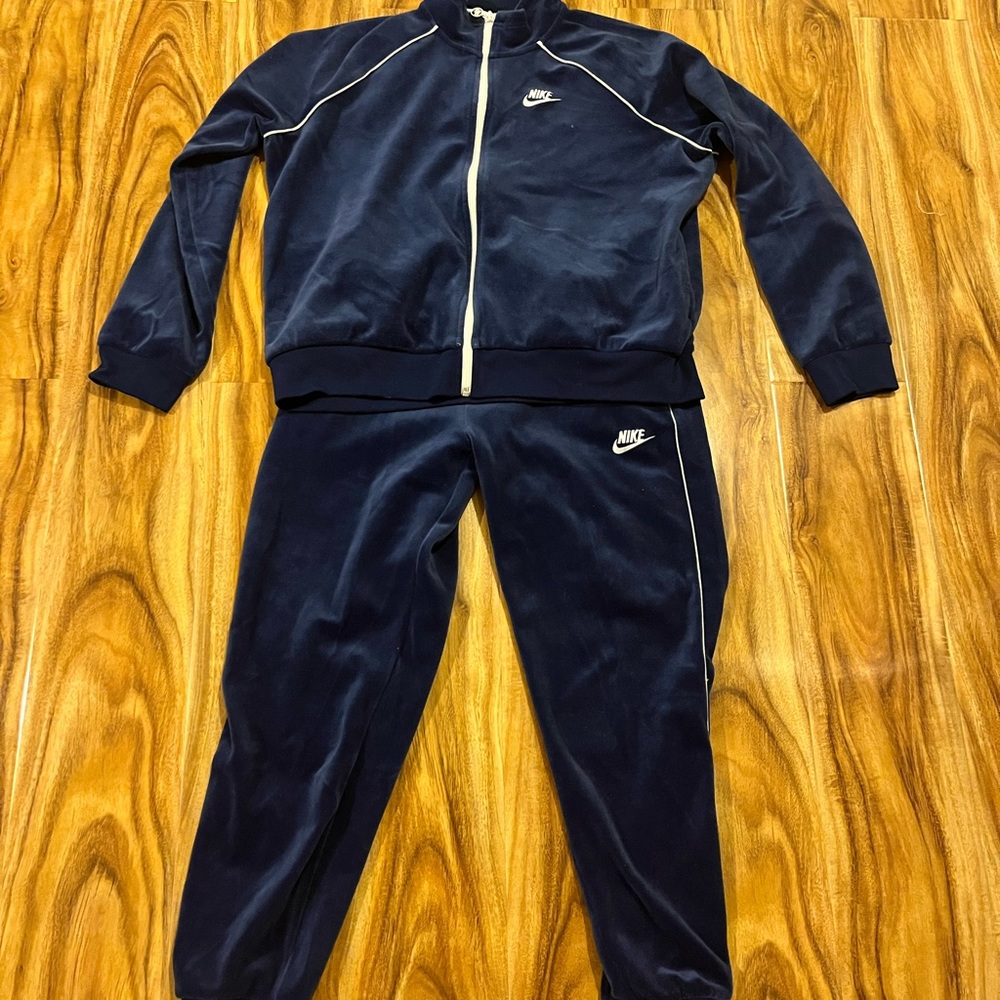 Nike Sweat Set, Blue Velour, Large Jacket, Small Pants.